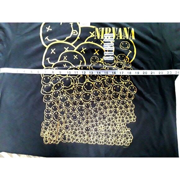 Nirvana Y2K Smiley Face Band Tee T-Shirt 2XL 2007 Black Yellow Grunge Rock Punk - Picture 4 of 5